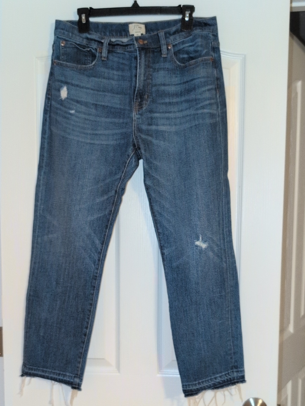J. Crew Women's Blue Distressed Straight-Leg Jeans